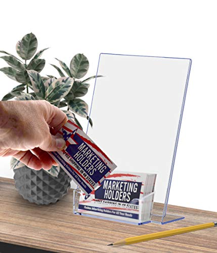 Marketing Holders 60 Pack Acrylic Sign Holder 5" x 7" with 3.5" x 2" Business Card Pocket Slant Back Side Load Clear Literature Table Tent for Job Fairs Tradeshows Expos and Conventions