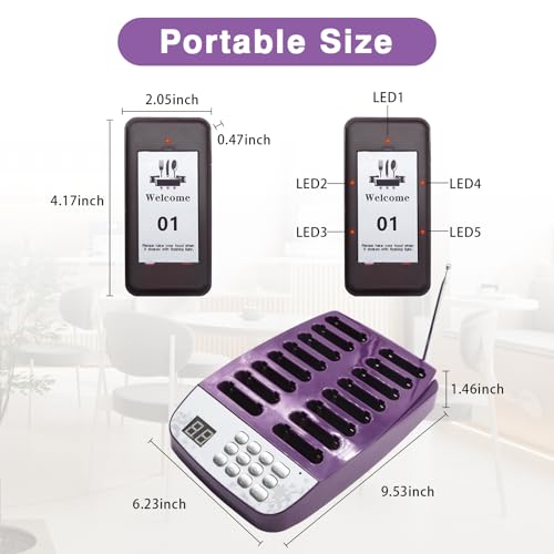 Daytech Restaurant Pager System Paging Buzzer System Beepers Wireless Rechargeable Calling System for Restaurant Hotels Food Truck Cafe Shop Clinic with 16 Coaster Pagers