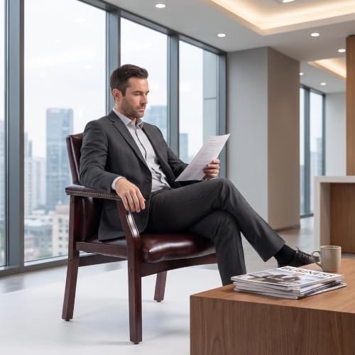Clyrava Burgundy Office Reception Chairs, Leather Guest Chair