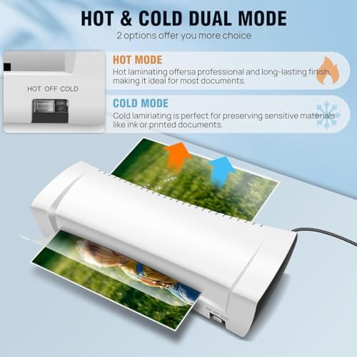 Thermal & Cold Laminating Laminate Machine,200W Laminator Machine with Hot and Cold Function,Abs Anti-Jam Button