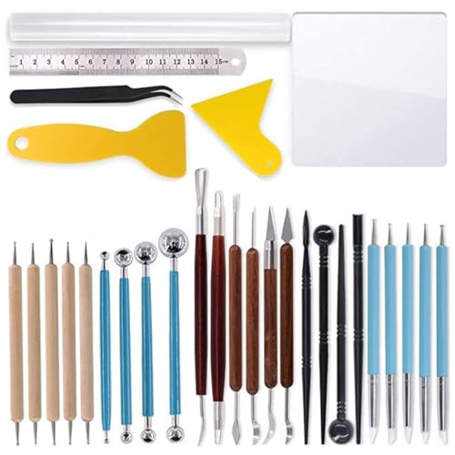 WODHAZNC Clay Tools 30 Sets of Stone Plastic Polymer Carving Tablet Silicone Point Drill Pen