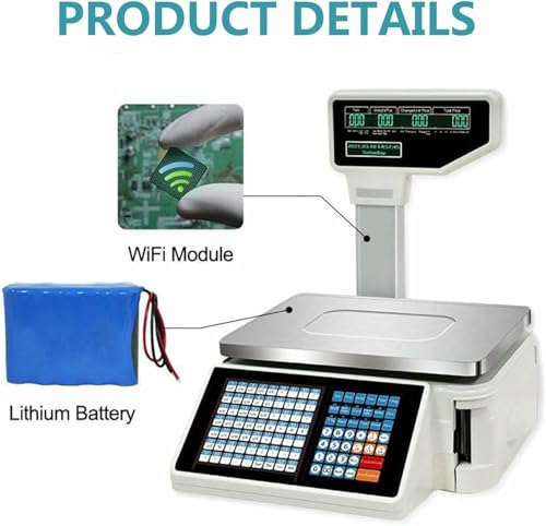 JHNKOJ Digital Barcode Printing Scale with Thermal Printer, Double-Sided Display, 63 Shortcut Keys for Efficient Weighing and Labeling in Retail and Warehousing,Machine+Scanner