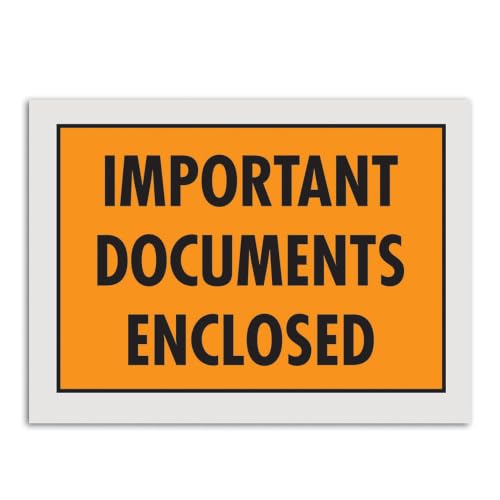 Aviditi Orange Adhesive Side Loading Document Envelopes "Important Documents Enclosed", 5 1/4" x 7 1/2" for Attaching Important Papers to Packages, Shipments and Mailings (Pack of 1000)