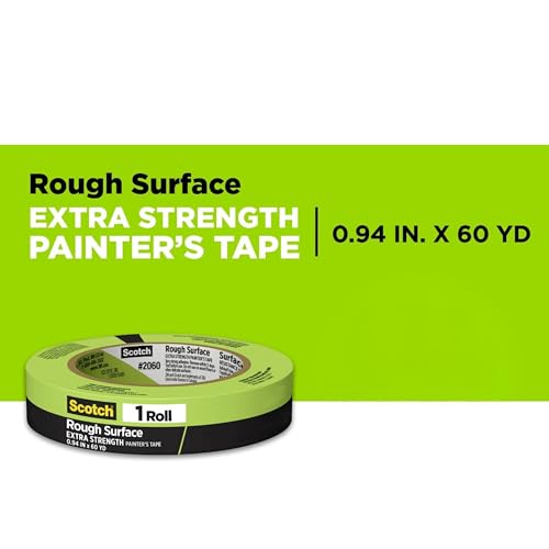 Scotch Rough Surface Painter's Tape 2060-24AR-BK, 0.94 in x 60.1 yd (24mm x 55m), Green, 36 Rolls, Contractor Pack, Clean Removal, No Residue, Textured & Hard-to-Stick Surfaces