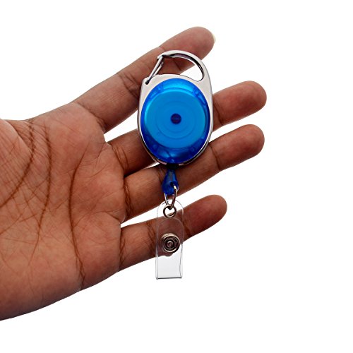 Bulk 100 Pack - Premium Carabiner Clip Badge Reels - Retractable I.D. Card Holders with Carabiner Belt Loop Clip and ID Strap - Cute Heavy Duty Oval Shaped Badge Holders with Smooth Cord Pull (Blue)