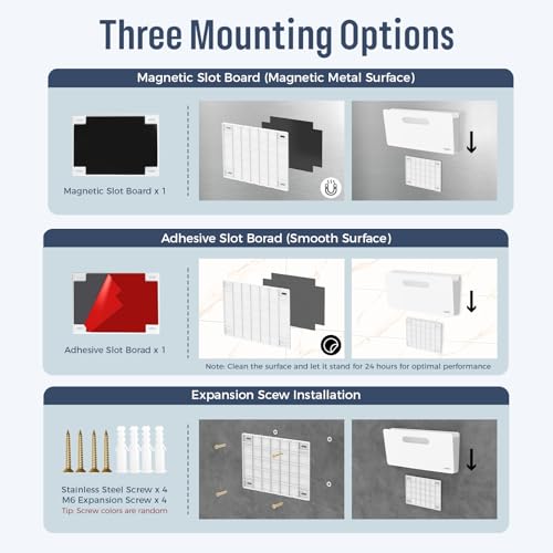 loukin Magnetic File Holder, Wall Mount Paper Organizer, 3 Mount Options