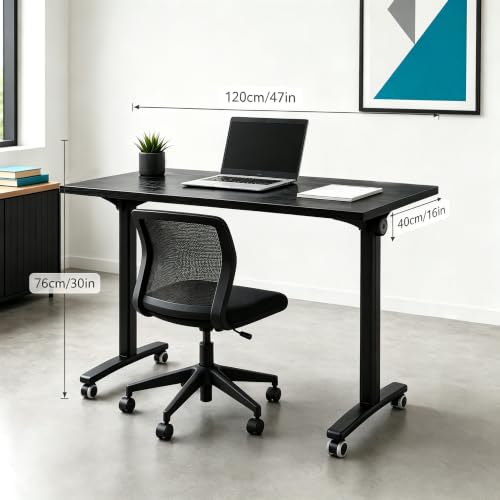 Modern Conference Table, Folding Conference Table with Wheels, Flip Top Mobile Meeting Table, Modular Seminar Training Room Table for Classroom,Seminar,Training Room,Black,47IN,2