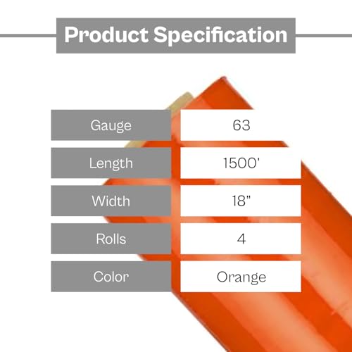 PSBM Dark Orange Plastic Stretch Film/Wrap 18 Inch x 1500 Ft 63 GA 4 Rolls