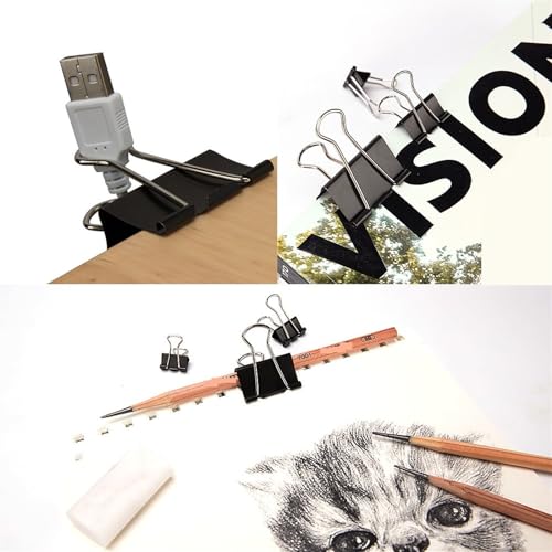 BMXIAJW 100PCS/lot Paper Binder Clips 41/32/25/19/15mm Foldback Metal Black Grip Clamps Office School Stationery Paper Document(41mm)