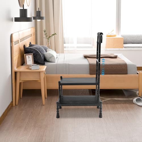 2-Step Step Stool with High Handle, 21 Inch, Black,for Reaching High Places