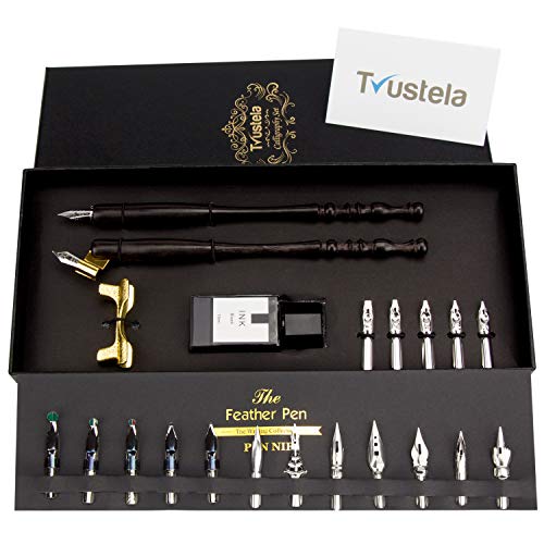 Trustela Calligraphy Set for Beginners, Dip Pen Set with 19 Nibs, Oblique Pen Holder, Wooden Pen Set