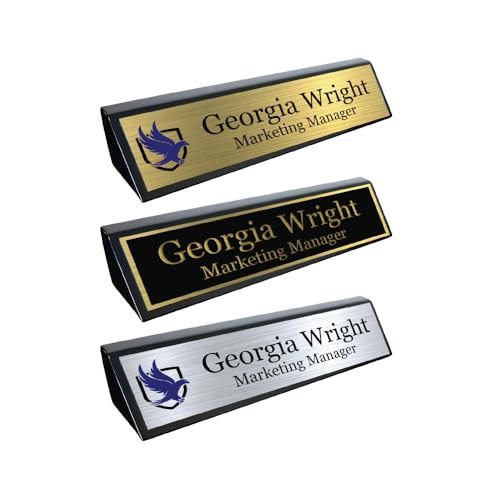 Gem Awards Custom Name Plate for Desk, Black Piano Insert, 2x10 Inch