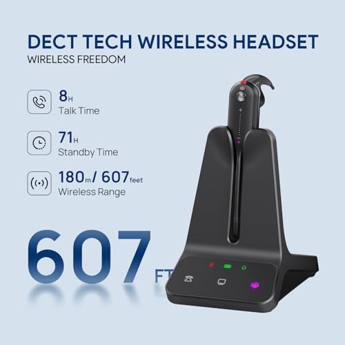 Yealink WH63 E2 DECT Wireless Headset,Single Ear Convertible Earpiece
