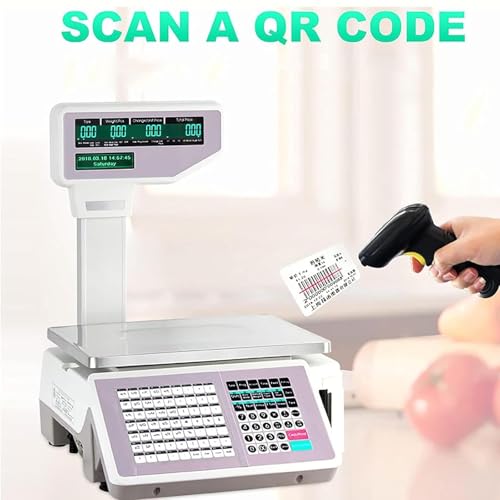 USZWBY Electronics Label Printing Scale,Commercial Digital Weighting Price Printer Scale,30Kg/66.14 Lbs Capacity,Cash Register,LCD Display,for Supermarket/Reta