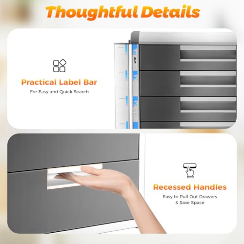 KSSTEVNBD Literature Organizer 5 Drawer File Sorters Desktop Drawer Paper Organizer with Key Aluminumy Edge File Organizer File Cabinet Executive Supplies for School