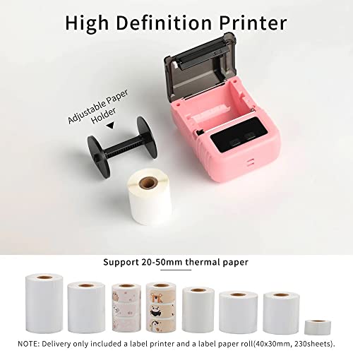 HBCDAAQ Thermal Printer Handheld Label Printer Support 20-50mm Paper Width Multiple Language Print Use with APP(D)