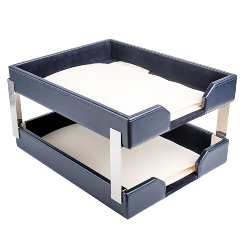 Dacasso Navy Blue Bonded Leather Double Letter Trays