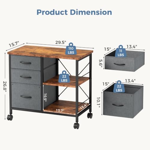 DUMOS 3 Drawer Mobile File Cabinet, Rolling Printer Stand with Storage
