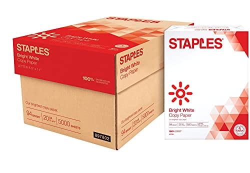 Staples Multipurpose Copy Paper, 8.5x11, 20lb, 94 Bright, 10 Reams/Carton
