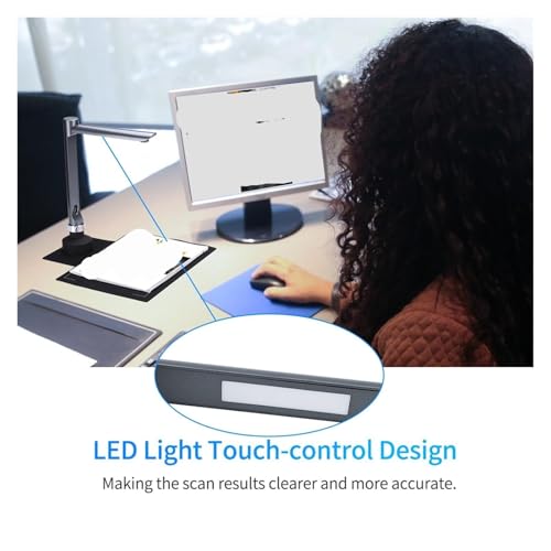 Document Camera, 5MP HD USB Document Scanner, A4 Size Foldable Shooting Camera with LED Light Touch Control for Live Demo