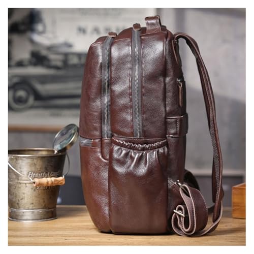 ROROR Simple Cowhide Backpack For Mens Handmade Large Capacity Leather Mens Backpack Computer Bag(DeepCoffee)