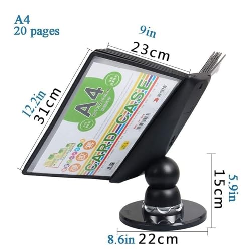 Office Folders, Adjustable Desk Flip File Holder, 10 and 20 Display Pockets, Letter-Size, Wall Mount Reference Organizer, for Office Display and Storage A4 Documents, Black Base(20 Pages)