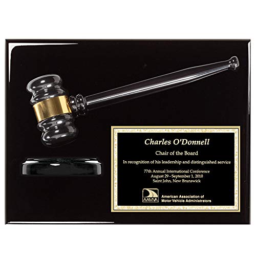 SHOP AWARDS AND GIFTS Customizable Gavel Award Plaque Personalized Custom Engraved, 12 x 9 Inch, Ebony Piano Finish with Gavel Block, Includes Personalization