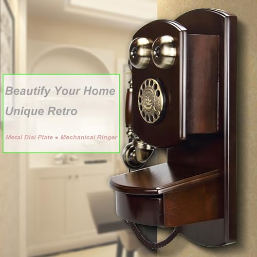 DAEOIBHJR Retro Wall Phones for Landline, Vintage Rotary Corded Phone, Wall Mount Old Antique Telephone for Home and Office Decor, Red