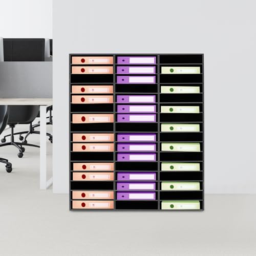 48 Slot Mail & Paper Organizer, High-Class PVC Literature Sorter Cabinet with 110 Lbs Capacity, Desktop Storage for Office, Classroom, Home, Library & Craft Room (Black)