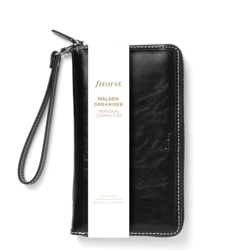 Filofax Malden Personal Compact Zip Leather Organiser - Black
