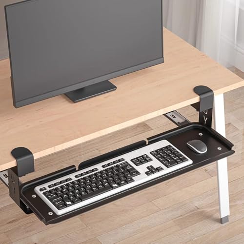 ZYXQQJ Desk Accessories Keyboard Tray No Drilling Keyboard Drawer Pull-Out Platforms Keyboard and Mouses Holder 24×8 Inch(Black)