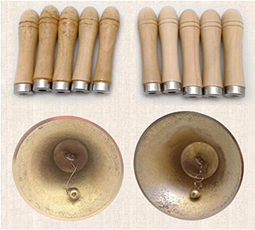 Hand Bell Extra Loud Solid Brass Call Bell， Rattle Bell with Wooden Handle School Bell Handheld Loud Call Bell for Table Hotel Counter Reception Restaurant Bar- 14cm