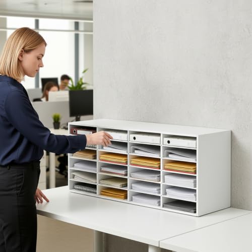 SHIPUNAYE 24-Slot Mail Sorter Organizer with Adjustable Shelves