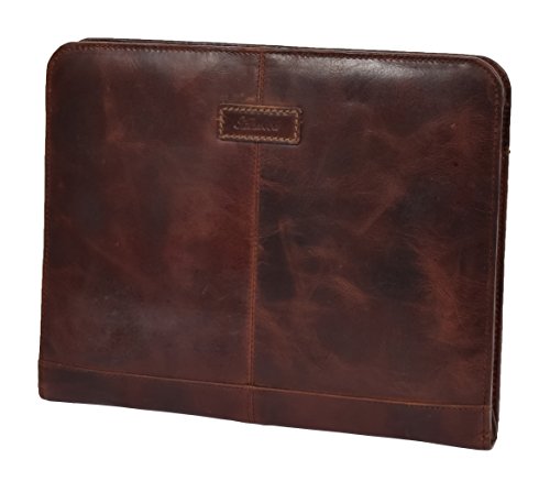 Luxury Leather Ring Binder Folio Zip Around A4 Pad Document Tan File Case Percy