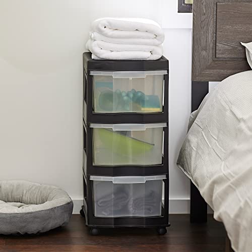 Life Story 2 Pack 3 Drawer Plastic Shelf Storage & Organizer w/Wheels,Black
