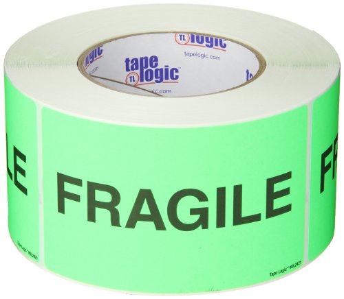 Tape Logic Aviditi Tape Logic 3" x 5","Fragile" Fluorescent Green Warning Sticker, for Shipping, Handling, Packing, and Moving (1 Roll of 500 Labels)
