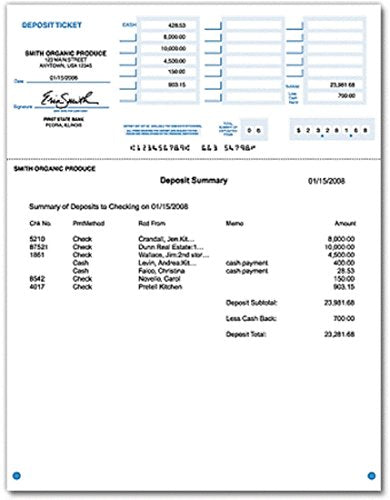 Laser Deposit Tickets for Computer Programs Including Quickbooks and Quicken (2500)