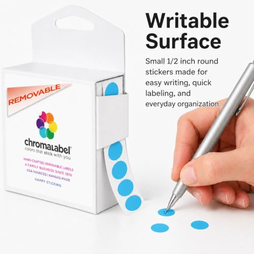 ChromaLabel Small Light Blue Removable Dots 1/2 Inch, 5 Boxes, 5,000 Labels