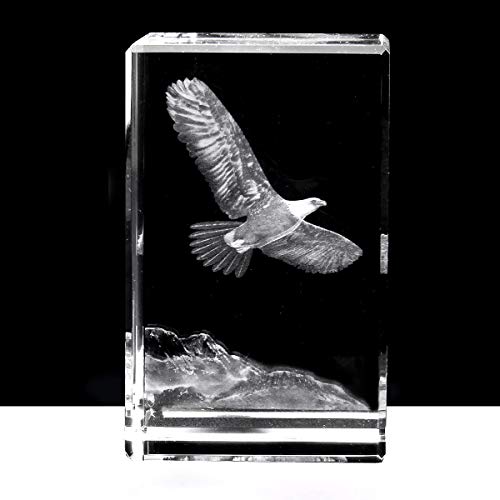 SHTWX 3D Eagle Paperweight(Laser Etched) in Crystal Glass Cube Birthday/Christmas Gifts(No Included LED Base)(3.1x2x2 Inch)