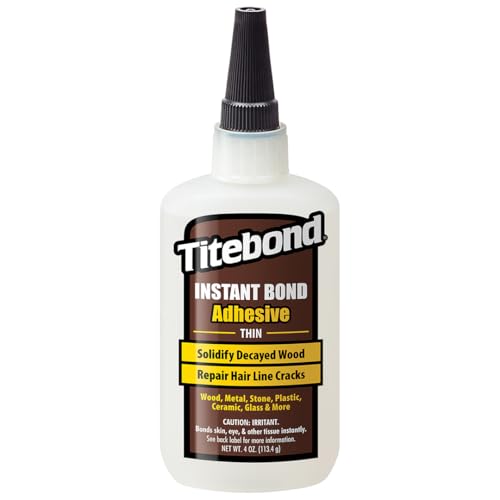 Titebond Instant Bond Thin Adhesive, 3-second Bond, Home Repair, Woodworking, Crafts, Hairline Cracks, Filling Wood Knots, 4 oz. 6202