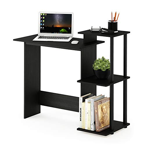Furinno Efficient 29-Inch Black Computer Desk with Side Shelves, Gaming Desk with 3 Open Shelves, Home Office Desk, for Home Office, Study Room, Dorm, Bedroom, Dark Americano