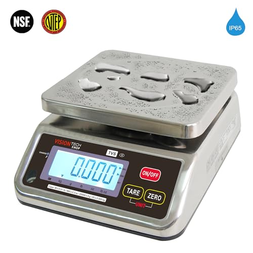 VisionTechShop TVS Portion Control Stainless Steel Washdown Scale, Lb/Oz/Kg/g Switchable, Low Profile Design, 60lb Capacity, 0.01lb Readability, Dual Display, NTEP Legal for Trade COC, NSF Certified