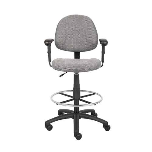 Benzara Jea Drafting Stool Chair, Adjustable, Gray Tweed, Round Footring