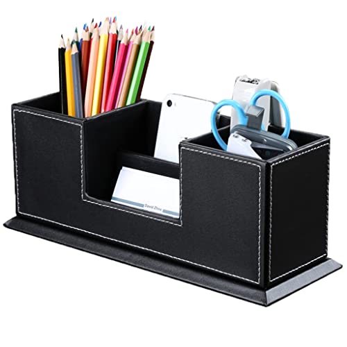 GFHSKRPL Office PU Leather Desktop Stationery Organizer Pen Pencil Holder Business Card Stand(D)