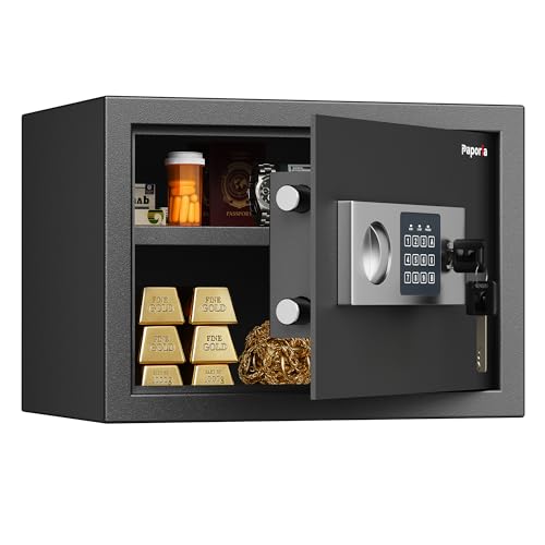 Paporia 0.6 Cubic Feet Safe Box with Digital Keypad Lock & Keys, Home Safe Money Box for Cash, Documents, Medicine & Jewelry, Security Digital Safe in Home, Hotel or Business