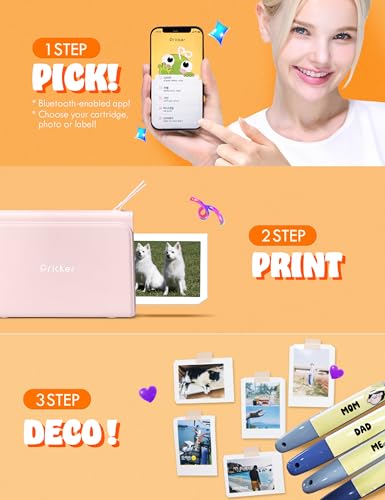 Pricker+ Photo Sticker Printer | 6PASS Multi Wireless Portable Printer for Phone | Mini Photo Printer w/ 10 Sheets + Label 10 Sheets | Customizable Color Sticker Printer 2.56 x 3.57 Inch (Pink)