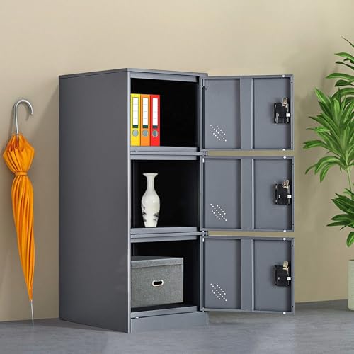 MECOLOR 3-Door Heavy-Duty Steel Storage Locker with Lockable Latches, Space-Saving Corner Organizer for Office, Living Room, Gym - Durable Metal Cabinet (Gray)