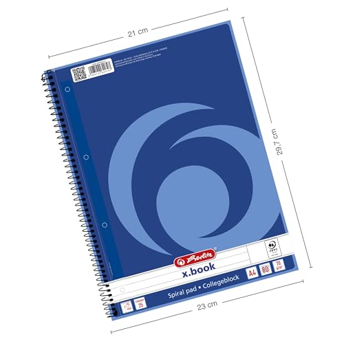 Landre 100050568 Graph Paper Notebook A4 80 Pages 70 g/m² (Pack of 10 Spiral-Bound Notepad "College", A4 Rip-Out, 80 Sheets, Lined/Margin On The Right