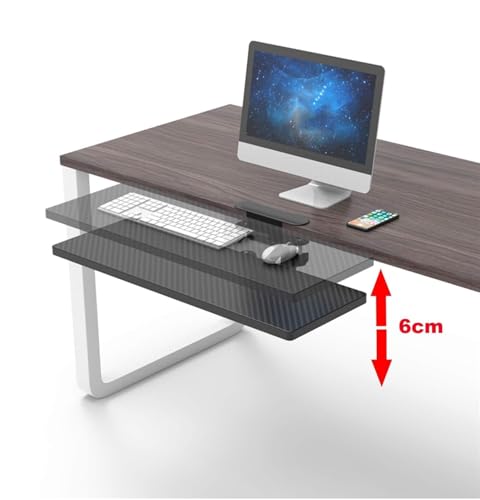DFTWJMA Ergonomics Desk Extender TrayAdjustable Desk Extender with Keyboard and Mouse Platform Tray Under Table Mount Drawer Shelf for Computer,Black-64x24cm