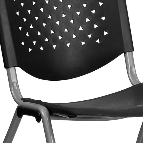 Classroom Essentials 880 lb. Capacity Black Plastic Stack Chair with Titanium Gray Powder Coated Frame